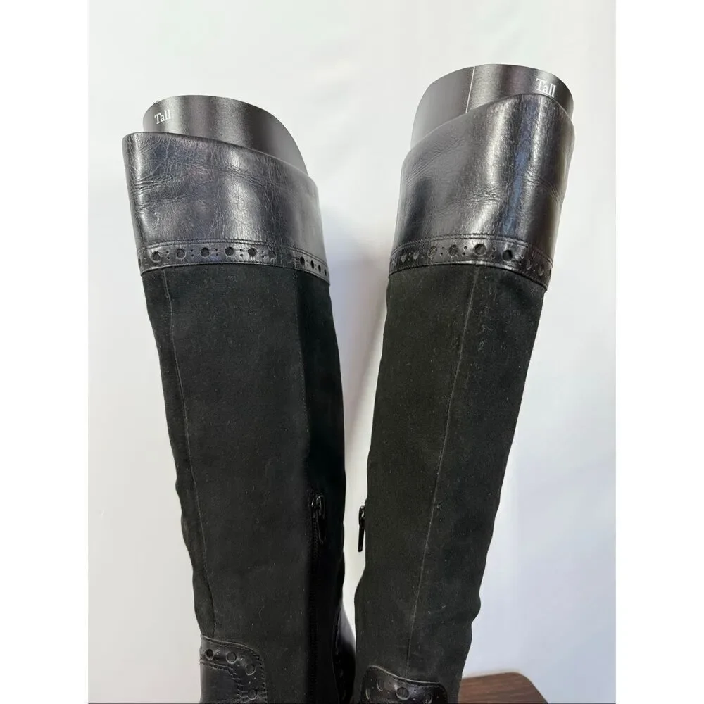 Franco Sarto Women’s black/black leather suede tall riding boot L Torch size 7.5